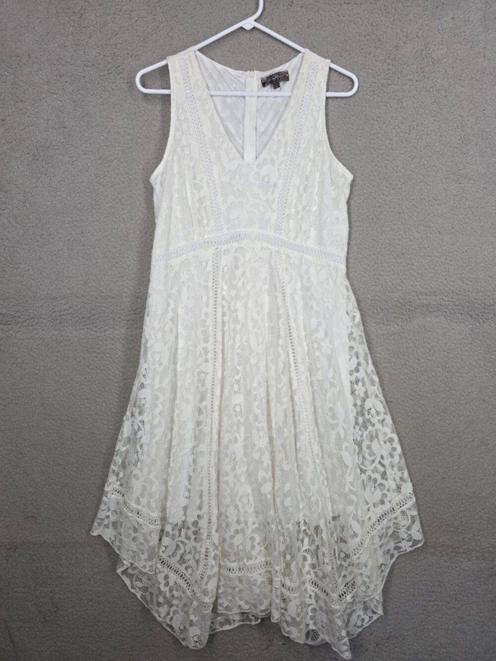 White Lace Dress Large Sleeveless Midi Hankerchief Hem